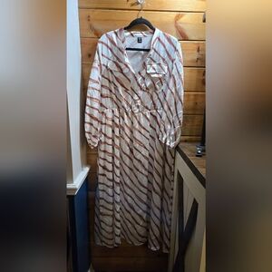 Shein 2X Striped 3/4 Sleeve Maxi Dress Animal Print
